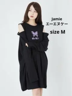 ☆ Jamie エーエヌケー　ロンT 蝶プリント　ロング丈　黒　Mサイズ