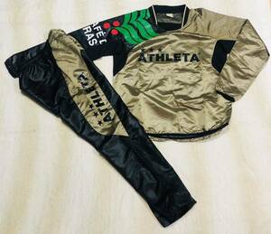 ☆ATHLETA☆アスレタ ビッグロゴ ウインド ピステ 上下 シャツ ジャケット パンツ M 黒×金系 ウインドブレーカー 薄手 軽量 サッカー