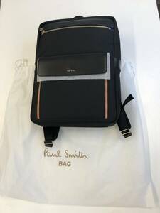 美品　ポール・スミス　Paul Smith　 マルチストライプ メンズ ナイロンキャンバス　レザー リュックサック ブラック