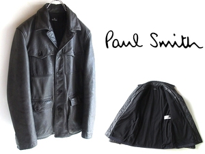 PS Paul Smith ポールスミス 裏地付 肉厚 牛革 カウハイド ウエスタンヨーク レザージャケット ショートコート カーコート M 黒 ブラック