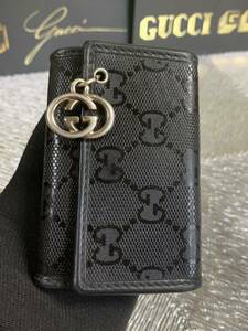 値下げ セール 中古 GUCCI グッチ キーケース PVC×レザー GG柄 6連キーホルダー 黒 GGチャーム Gucci PVC Black keycase 送料無料