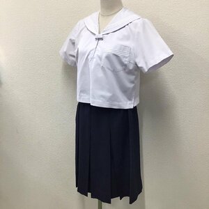 O428 (中古) 兵庫方面 校名不明 セーラー服 上下セット /12/W69/丈60/白3本ライン/しもかわ/半袖/夏服/制服/女子学生/中学校/学生服