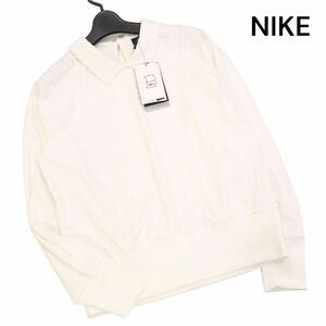 未使用★ NIKE GOLF ナイキ ゴルフ 通年 DRI-FIT 吸汗速乾♪ ボーダー 襟付き トレーナー シャツ Sz.M　レディース 白　K4T01154_7#F