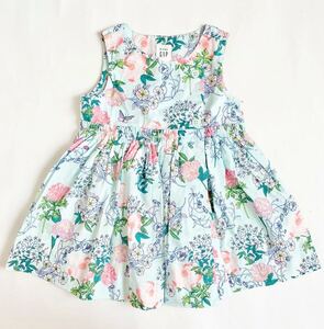 babyGAP 6-12months 70cm 水色地花柄ワンピース 海外ワンピース 0歳1歳女の子お出掛けワンピ 上品服 赤ちゃんフォーマル 巻きスカート 夏服