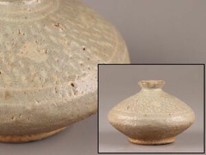 古美術 朝鮮古陶磁器 高麗青磁 白象嵌 油壷 時代物 極上品 初だし品 C6644