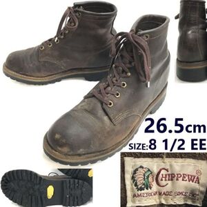 90s/USA製/Vintage★チペワ/Chippewa★白タグ/オイルドレザー/ワークブーツ【8.5/26.5/茶/brown】ビブラム/Leather/Boots/shoes◆pWB115-9