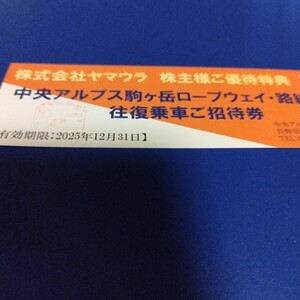 ヤマウラ 株主優待 中央アルプス駒ヶ岳ロープウェイ・路線バス　往復乗車ご招待券　1枚　匿名
