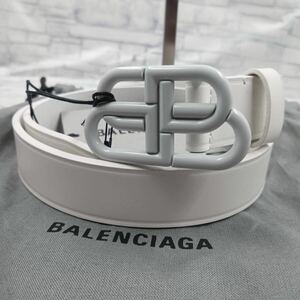  【未使用品/最高級】BALENCIAGA バレンシアガ ナロー ベルト BBロゴ エクストララージ レザー 本革 ホワイト 白 ビジネス 65サイズ タグ付