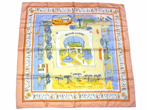 ☆SALE☆　HERMES　エルメス　カレ90　大判シルクスカーフ　「RETOUR A LA TERRE」　サーモンピンク　特価