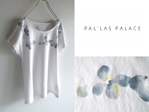 ネコポス対応 Pallas Palace パラスパレス 水彩画/花柄/フラワー柄 コットン天竺 フレンチスリーブ Tシャツ カットソー 3 白 ホワイト