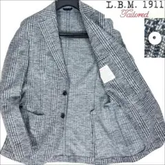 J7148美品 L.B.M.1911 麻混チェック柄アンコンジャケット 紺 48