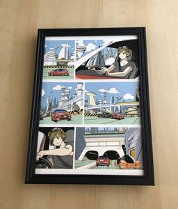 kj ★額装品★ 江口寿史 プジョー 貴重イラスト A4サイズ額入り ポスター風デザイン 208gti 車 自動車 美人画 Peugeot 漫画 未来都市