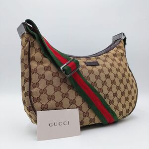 【1円 極美品】GUCCI グッチ ショルダーバッグ シェリーライン GG柄 キャンバス クロスボディ ベージュ レディース ロゴ刻印 イタリア製