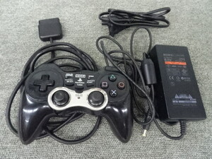 （K-4989）★中古品★　HORI　PS2　アナログ振動パッド2　TURBO　ブラック　ソニー　純正型　PS2　ACアダプター　SCPH-70100