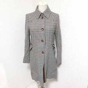 アクアスキュータム Aquascutum 千鳥格子柄ロングコート アウター ウール混 ボタン留め ベージュ 8 M レディース