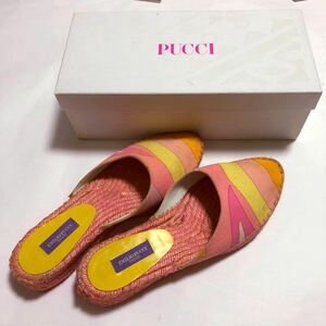 ★ Emilio Pucci エミリオ・プッチ ☆ 柄 サンダル エスパドリュー エスパドリーユ Espadrilles ピンク 桃色 イエロー 黄色 import sandal