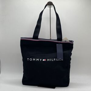 ★BN3038□TOMMY HILFIGER ノベルティ トートバッグ キャンバス ブラック マグネットボタン開閉 タグ付き未使用品