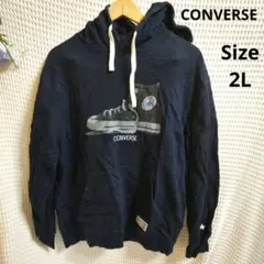 【人気☆CONVERSE】紺色　シューズプリント　パーカー　サイズ2L メンズ