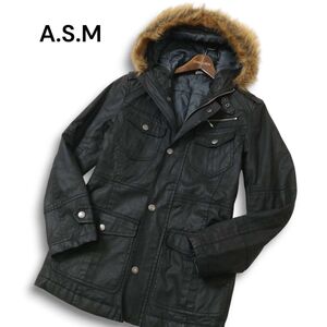 A.S.M アトリエサブ メン 秋冬 ファー★ ミリタリー 中綿 コート Sz.48 メンズ 黒 ASM　C4T11525_C#N