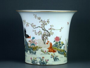 古びた蔵『清 乾隆年製 陶磁器 粉彩大吉大利花盆』陶芸 染付 置物 擺件 賞物 古美術 骨董 中国古玩