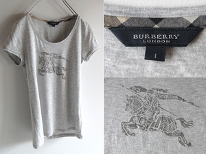 ネコポス対応 BURBERRY LONDON バーバリーロンドン ホースロゴプリント リヨセルコットン天竺 Tシャツ 半袖 カットソー 1 杢グレー 日本製