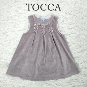 TOCCA トッカ ベロア リボン ワンピース 80 ベージュ系 結婚式 ドレス ベビー 中古 女の子 チュールフリル