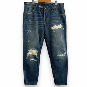 美品 20SS Dsquared2 ディースクエアード hockney cropped jeans ダメージジーンズ デニムパンツ 40 インディゴブルー ◆