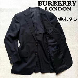 1円 BURBERRY LONDON バーバリーロンドン テーラードジャケット ジャケット スーツ ホースロゴ 金ボタン 背抜き 羊毛 モヘア シングル 黒 