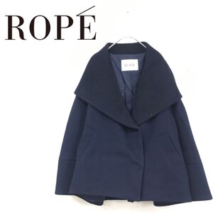 1N2599-R◆ROPE ロペ ウールジャケット◆サイズ36 レディース 婦人 S アウター ショート丈 ウール 毛100% アンゴラ混 ネイビー 秋冬