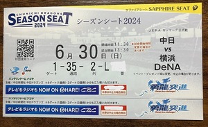 6月30日（日）　中日 VS 横浜DeNA　バンテリンドーム　ペアチケット