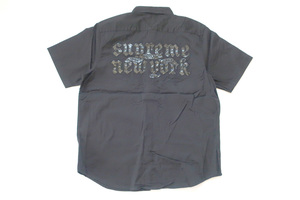 (L)Supreme CROC PATCH S/S WORK SHIRTシュプリームクロスパッチワーク半袖シャツ黒