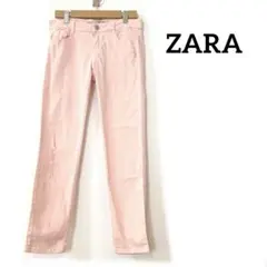 ザラ　ZARA ダメージ加工デニムパンツ　7分丈　ストレッチ　スリム　ピンク　S