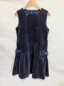 【送料込】BEBE べべ ワンピース 150cm 濃紺(パープルよりの) ストレッチ素材 綿混 無地 リボン 秋冬物 キッズ お出かけ 女の子 s3407217