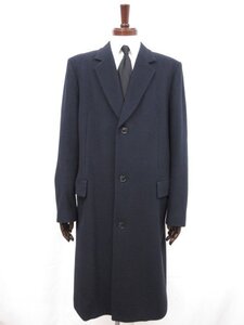 美品【ポールスミス Paul Smith】MK.273088 カシミア混 肉厚 ロング丈 チェスターコート (メンズ) sizeXL2 濃いめのネイビー系□17MW3353□