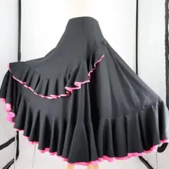 【美品 フラメンコ衣装】ブラック×鮮やかピンクフリル ファルダ スカート