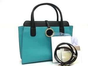 1円 ■極美品■ BVLGARI ブルガリブルガリ レザー 2WAY トート ハンドバッグ ショルダー クロスボディ ライトブルー系×ブラック系 FB6877