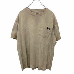 Dickies 半袖 ロゴ Tシャツ Lサイズ ディッキーズ 胸ポケット ブラウン コットン 古着卸 アメリカ仕入 t2405-3257