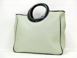 ◆超美品◆BALENCIAGA バレンシアガ◆ナイロン エナメル パテント レザー 本革◆ハンド バッグ◆ライトグリーン 黒 シルバー金具◆A8953