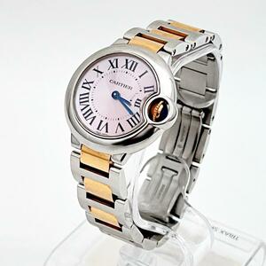 送料無料 中古 カルティエ 時計 CARTIER バロンブルー SM W6920034 ピンクシェル SS k18 PG ピンクゴールド 腕時計 箱付 レディース 137429