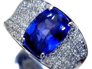 1円～【ジュエリー極】超希少宝石！極上大粒天然タンザナイト4.87ct＆良質ダイヤモンド0.90ct 超高級Pt900リング k9306iul【送料無料】