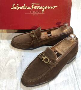 Salvatore Ferragamo フェラガモ◆24.5cm 7 D◆ガンチーニ モカシン ローファー 革靴 ビジネスシューズ ドレスシューズ ITALY製 スエード