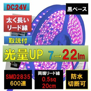 高輝度ピカット LEDテープライト 24V 防水 5m 紫 パープル 黒ベース 太くて長いリード線 0.5sq 20cm fa