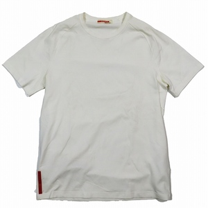 プラダスポーツ PRADA SPORT ラバーロゴ Tシャツ カットソー トップス 半袖 白 ホワイト サイズS メンズ ▲C7