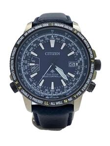 CITIZEN◆ソーラー腕時計/アナログ/レザー/NVY/BLK/H145-R013408