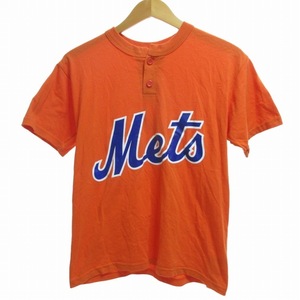 ニューヨークメッツ New York Mets マジェスティックボディ ヘンリーネックTシャツ 半袖 カットソー ロゴプリント オレンジ Ｌサイズ