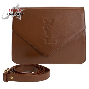 美品 YVES SAINT LAURENT イヴサンローラン ヴィンテージ YSL ブラウン ゴールド金具 レザー 斜め掛け ショルダーバッグ ポシェット 408096