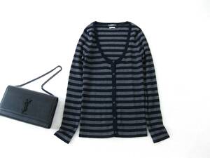 ☆美品☆イエナIENA☆カーディガン☆長袖☆ボーダー柄☆F☆ウール素材☆リブニット☆GREY×NAVY☆送料込☆