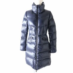 極美品★ MONCLER モンクレール JASMINUM ジャスナム ロゴワッペン付き スタンドカラー ZIP UP ロングダウンコート レディース ネイビー 1