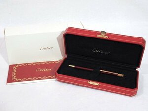 ◆超美品◆Cartier カルティエ*サントス ドゥ*ツイスト式*ボールペン*ボルドー/ゴールドプレイテッド*筆記確認済み*箱/ケース/取説付き