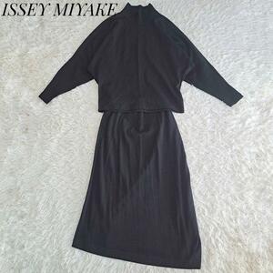 【入手困難】 ISSEY MIYAKE イッセイミヤケ 筆タグ ドルマンスリーブ ニット セットアップ スカート ロング 変形 ハイネック ブラック